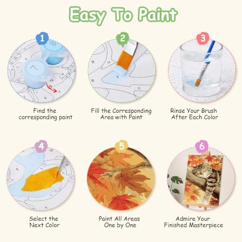 Spandrel Framed Paint by Numbers Cat Kit for Adult, Autumn Adult Paint by Number Kits on Canvas, DIY Acrylic Oil Easy Halloween Painting by Numbers Fall for Home Wall Decor, 8x12in