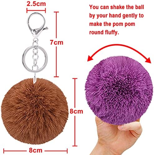 BQTQ 18 Pieces Pom Pom Keychains Rabbit Faux Fur Balls with Silvery Hooks