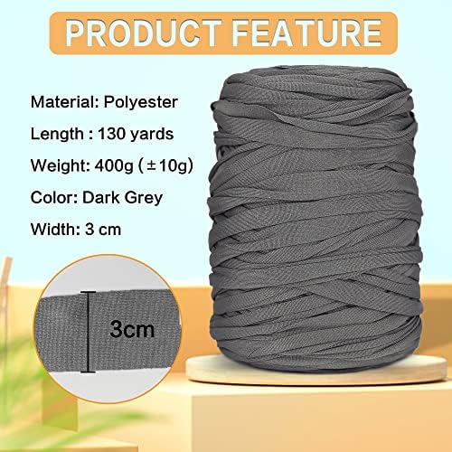 2 PCS 800g T-Shirt Elastic Fabric Crochet Cloth Yarn for DIY Knitting, 260 Yards Spaghetti Thick Knitting Yarn for Hand DIY Bag Basket Cushion Crocheting Projects,Home Decor (Dark Grey)