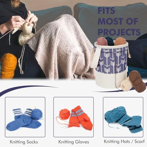 TOGETRUE Yarn Bag, Knitting Crochet Bag, Portable Yarn Storage Bags Organizer for Crocheting Project,Store Skein Ball, Short Knitting Needle (Large, Purple)