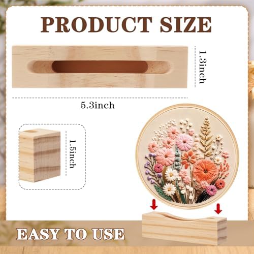 Chunful 6 Pcs Embroidery Hoop Display Stand Wooden Embroidery Frames Holder 2 Tier Groove Cross Stitch Hoop Stand Base Accessories for Display Works Home Exhibition Decor(5.31" X 1.3" X 1.5")
