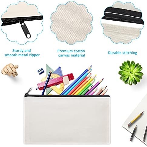 12 Pieces Cotton Canvas Makeup Bag, Multipurpose Cosmetic Bag with Zipper Travel Toiletry Pouch, Blank DIY Craft Bag (Grey, XL)