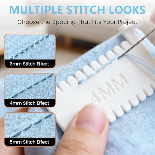 4 PCS Clip-On Sewing Ruler, Edge Stitch Lock Sewing Gauge with 2mm 3mm 4mm 5mm Spacing, Hand Quilting Template Tool for Even Hemming Stitches