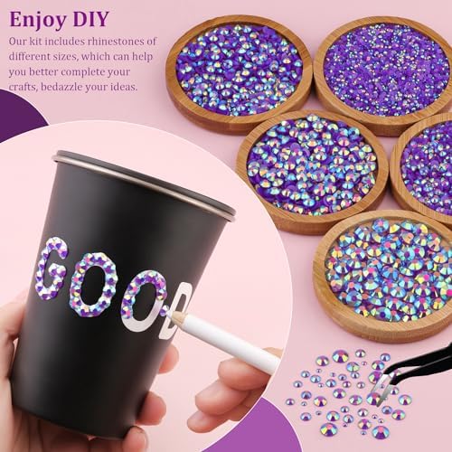 Resin Jelly Rhinestones for Crafting with B7000 Jewelry Glue, 2 Boxes Dark Purple AB Flatback Crystals with 2Pcs 10ml Glue, Bedazzling Non Hotfix Gems for DIY Tumblers Clothing Shoes Manicure