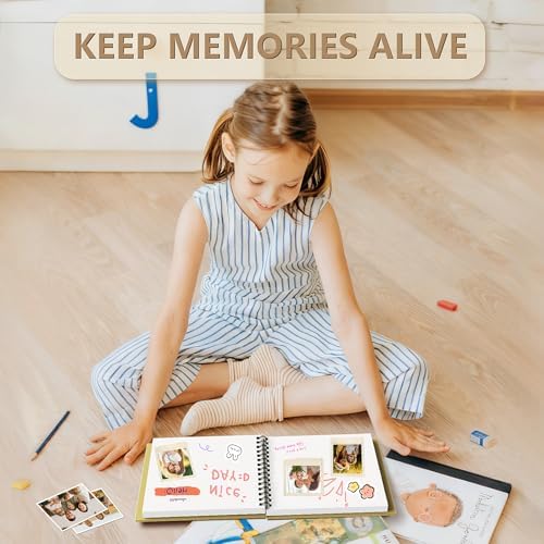 popotop 10x10 Inch Scrapbook Photo Album, 60 Page Decorative Kraft Paper Book for 4x6 8x10 Pictures, DIY Memory Photo Albums as Gifts for Wedding Baby Christmas School Family