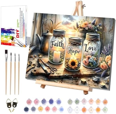 xackcme Faith, Hope, Love Paint by Numbers for Adults with Framed Canvas