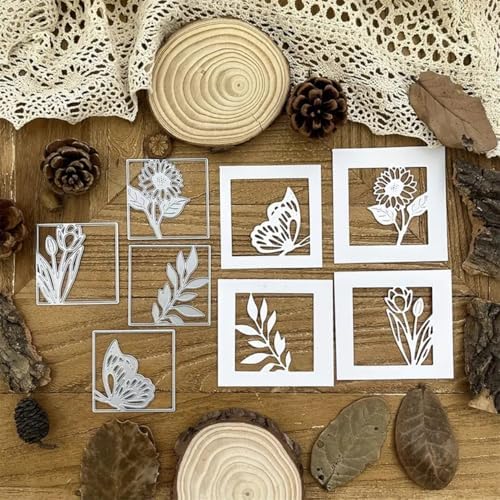 Scrapbooking Die-Cuts, Layer Frame Net Set Metal Cutting Dies for Card Making, Paper Craft Template, Background Embossing Stencils, DIY Album Décor (Flower butterfly-10.9x10.9cm)