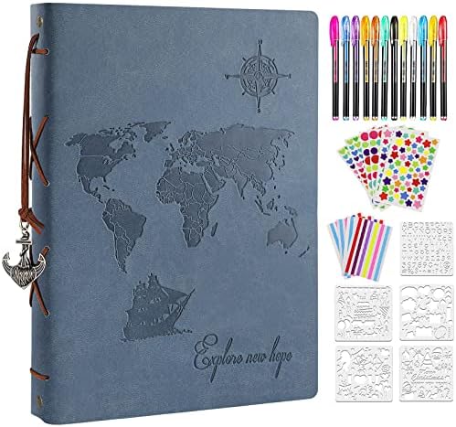 ZEEYUAN Leather Scrapbook Photo Album 60 Pages Vintage Travelling Journal Scrapbook Album DIY Photo Album, World Map Scrap Book Our Adventure Book Memory Photo Book Scrapbook Supplies