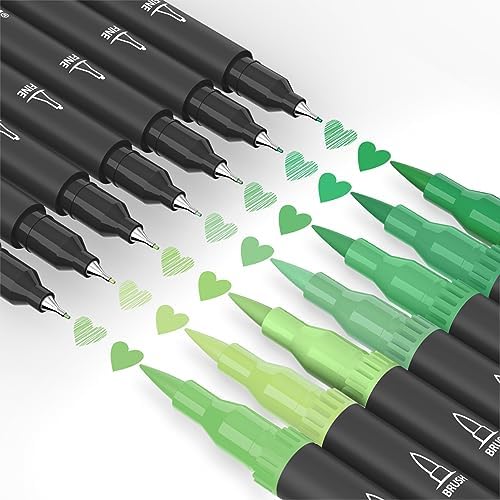 Green Markers for Coloring, Drawing Pens 12 Pack