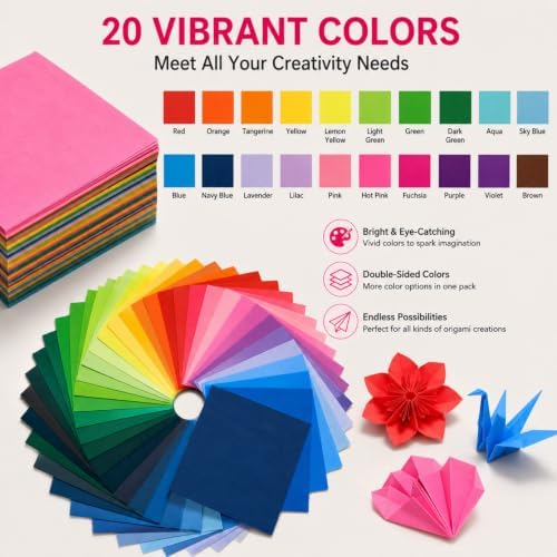 MAQIHAN 300 Sheets 6x6 Origami Paper - 20 Colors Double Sided Craft Paper
