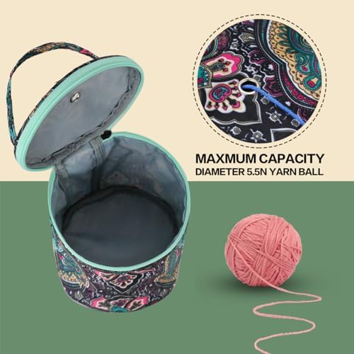 Mini Yarn Storage Small Size Yarn Bag for Crocheting with Holes,Empty Round Knitting Tote Bags protable Yarn Holder,Perfect for Travel,Beginner & Crocheter(Vintage Flower)