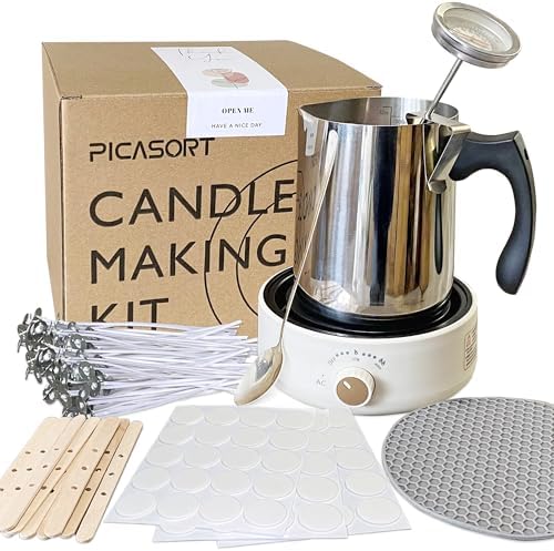 PICASORT Candle Making Supplies - Candle Making kit with Hot Plate,Wax Melting Pot,Thermometer,Stirring Spoon,Candle Wick Etc, DIY Kits for Beginners