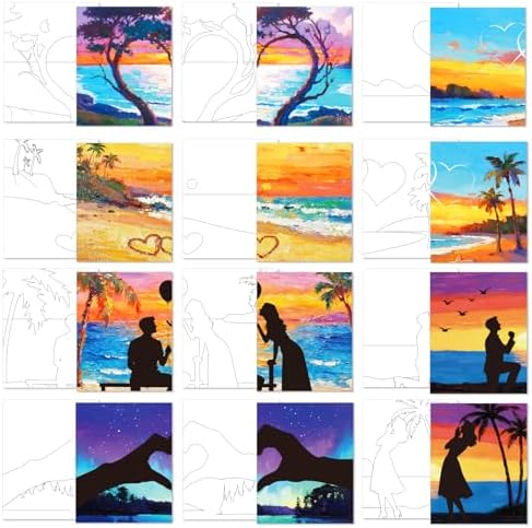 12Pcs Pre Drawn Canvas Boards to Paint for Adults, 8 X 10 Inch Party Supplies Favor for Adults Couples, Sip and Paint Date Night Activity, Valentine's Day Painting