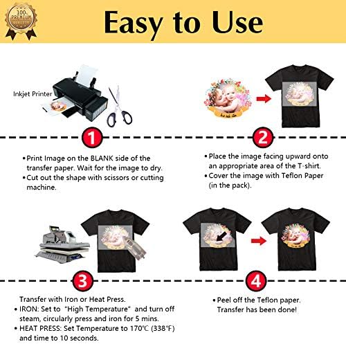TransOurDream Heat Transfer Paper for Dark Fabric (100 Sheets, 8.5x11) Printable Heat Transfer Vinyl for T-Shirts Iron on Transfers for Inkjet Printer
