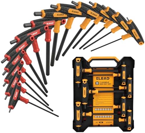 ELEAD 14-Piece T-handle Allen Wrench Set, Metric 2.5mm-10mm & SAE 1/8"-3/8" Portable Hex Key, Long Arm Allen Key Set with Storage Box for Basic Home Repair and Mechanical Maintenance