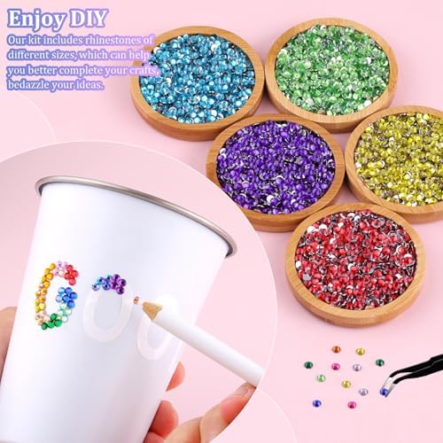 12600Pcs Resin Rhinestones for Bedazzling with Tweezers, Multicolor 4mm Rhinestones for Crafting with B7000 Jewelry Glue for DIY Crafts Clothing Tumblers Shoes Fabric Nail Art