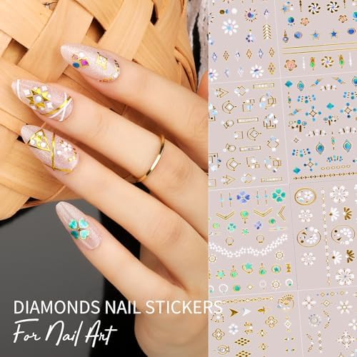 Teenitor 50 Sheets Nail Stickers for Kids, Cute Nail Decals for Girls Women, 3D Self Adhesive Gold Nail Stickers for Nail Art, Star Fruit Butterfly Silver Nail Art Deals for Holiday