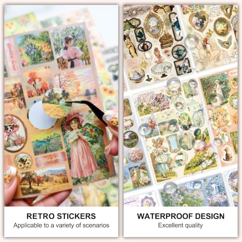 Cottagecore Vintage Floral Sticker Book 30 Sheets 500pcs Scrapbook Ephemera