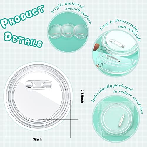 Yilloog 25 Pcs Clear Button Pins for Craft DIY Photo Acrylic Blank Pins 3"