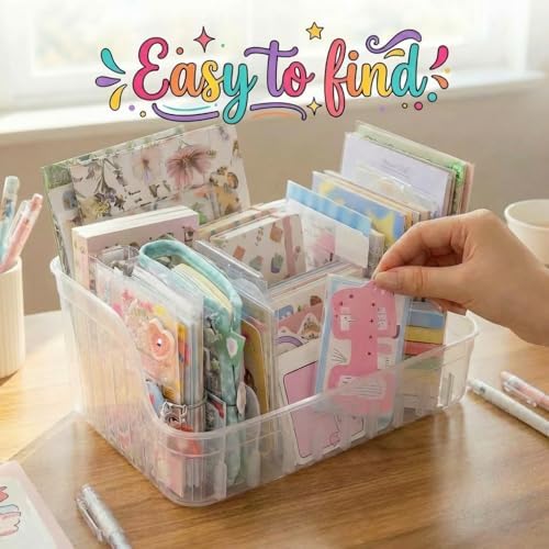 Clear Sticker Organizer Storage Box with Dividers, See All Your Stickers at a Glance, Craft Organizer and Storage for Washi Tape, Journal Supplies & Scrapbooking, Space Saving Sticker Display Holder