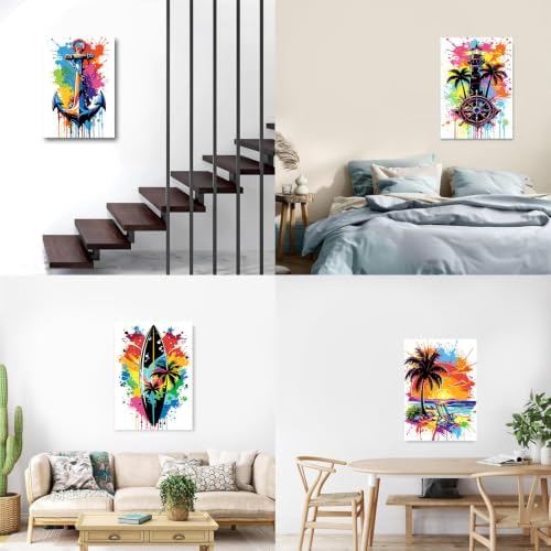 Gemozaic 4-Pack Beach Paint by Numbers Kit for Adults with Frame & Easel