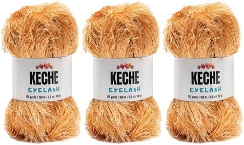 Eyelash Fun Fur Yarn - Premium Soft Crochet Yarn DIY Hand Knitting 100% Polyester 175 Yds 3.53 Oz (Pack of 3) - Camel