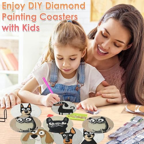 ijbnhd 6 Pcs Dog Diamond Painting Coasters Kits with Holder