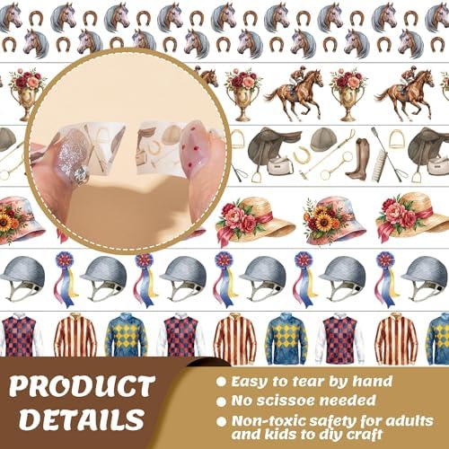 Kentucky Derby Washi Tape - 12 Rolls Horse Racing Silhouette Jockey Silk Bridle Scrapbook Card Masking Washi Decorative Artist Tape Junk Journal Scrapbooking Supplies School Office DIY Craft