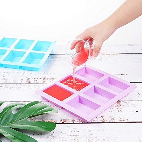 4 Pack Rectangle Silicone Soap Molds 6 Cavities Silicone Baking Mold | Blue/Pink/Green/Purple, DIY Handmade Soap, Muffin, Loaf, Brownie, Cornbread Baking Mold
