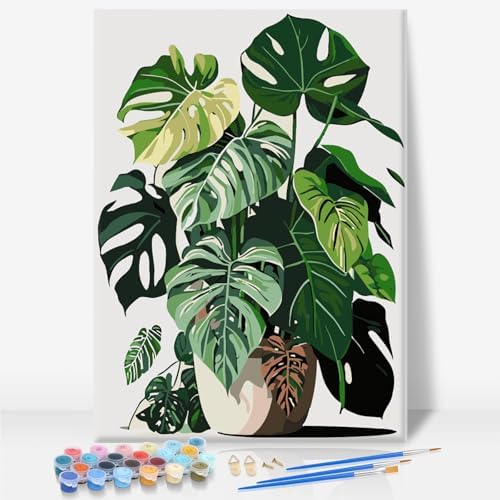Framed Paint by Numbers Kit for Adults Beginners – Tropical Green Plants
