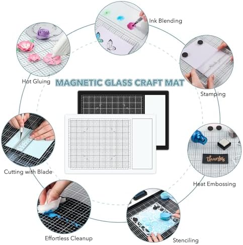 Glass Craft Mat for Crafting Measuring Painting Work Magnetic Cutting Media Mat for Crafts Tempered Glass Crafting Surface for Cutting Stamping Mixed Media Heat Embossing and Hot Glue Projects