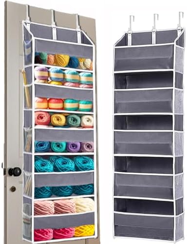 Hanging Yarn Storage Organizer with 5 Yarn Balls Pockets & 10 Mesh Pockets