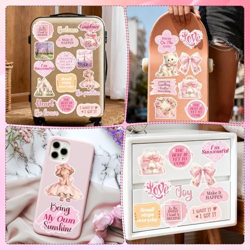 50 Pcs Vision Board Stickers for Women, Positive Affirmation Stickers for Vision Board Supplies Kit, Inspirational Quote Journey Decal Sticker for Adults Teens Planner Accessories (Pink)