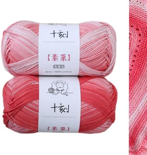 Fine Knitted and Crocheted Cotton Yarn, 100% Long Staple Cotton Yarn Multicolour Gradient Yarn, Infant Sports, 2 Packages 100 g/3.52 oz (50 g/162 yds per Strand)-sc11