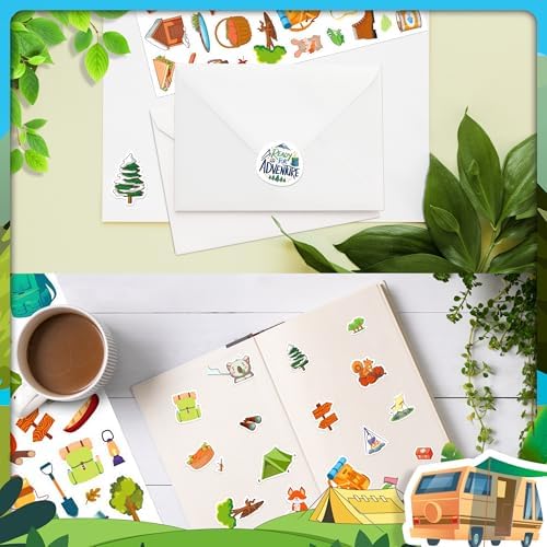 LINAYE 24 Sheets Camping Stickers for Kids, 1320 PCS Nature Camp Stickers, Waterproof Self Adhesive Summer Crafts, Camping Party Favors Supplies Rewards for Kids