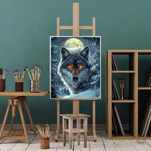 Natuyalo Paint by Numbers for Adults Beginner, Wolf in the Snow Adult Paint by Number Kits on Canvas, Forest Night Scene DIY Acrylic Easy Painting by Numbers for Home Wall Decor 16x20 inch (Frameless)