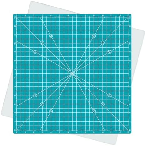 Rotating Self Healing Cutting Mat 14"x14" (13" Grid), Square Sewing Cutting Mat Board Perfect for Fabric Quilting & Art Projects, Turquoise