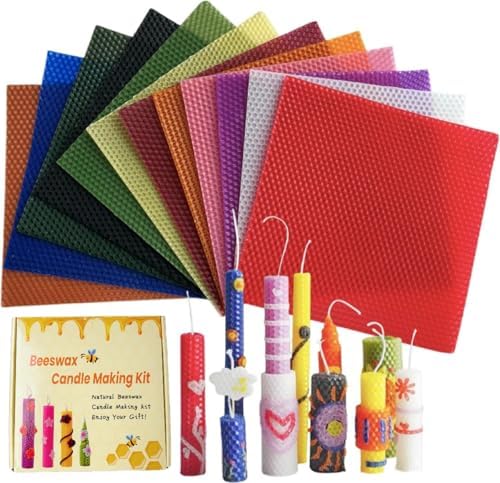 12 Colors Beeswax Sheets for Rolling Candle 8" X 8" Beeswax Sheets for Candle Making Beeswax Candle Making Kit Candle Making Kit Candle Rolling Kit DIY Candle Maker Candle Starter Kit (12Pcs)