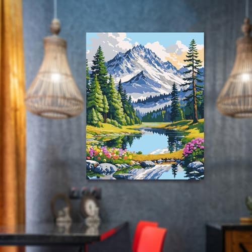 Lovepefe Mountain Paint by Numbers for Adults-Landscape Paint by Number on Canvas Without Frame, DIY Forest Scenery Oil Painting for Gifts Home Wall Decor 16x 20 Inch