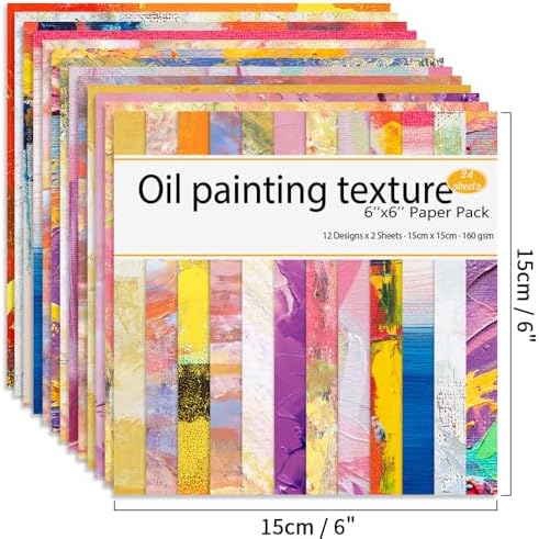 6x6" Cardstock Single Sided Scrapbooking,Craft Decorative Scrap Book Paper | 160gsm,24-Sheet 12Patterns Colored Paper,Junk Journal Supplies,Vivid Origami Papers DIY Craft Gift Wrapping Album.OilPainting