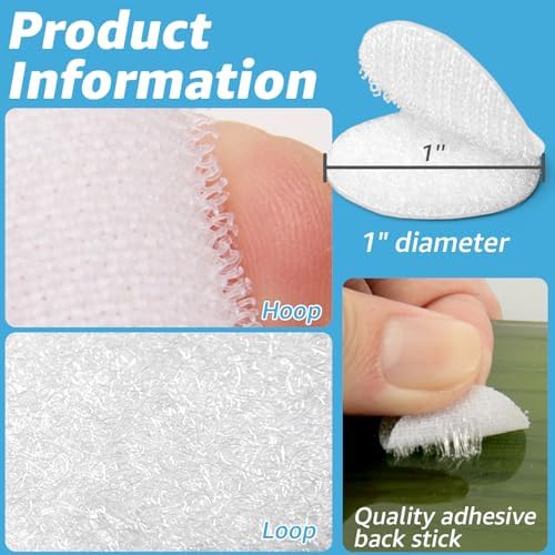 Art3d 40 Sets Hook and Loop Adhesive Dots, 1"x 1" Sticky Back, White