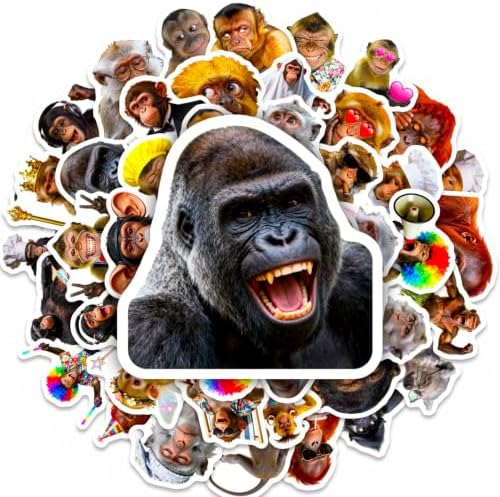 100Pcs Funny Animal Monkey Stickers for Water Bottles Laptop Luggage Computer Scrapbooking, Vinyl Waterproof Monkey Stickers for Teen Adult Girls Boys