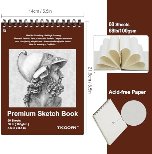 TKOOFN 5 Pack 5.5" x 8.5" SketchBooks Bulk,Top Spiral Bound Sketchbook