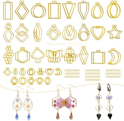 LET'S RESIN 172PCS Open Bezels for Resin, Gold Hollow Frame Pendants Bezels