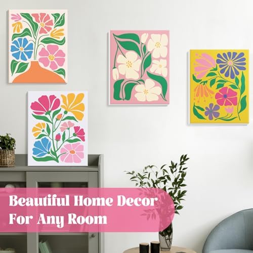 goldentime 4 Pack Framed Paint by Numbers Kit for Adults Beginner & Kids | Flowers Easy Adult Paint by Number Kits on Canvas with Frame | 8x10 Inch Floral Canvas Painting for Home Décor Gift