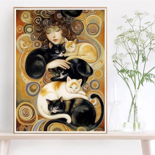 Jiqinsiye Woman Paint by Numbers Kit for Adults,Cats DIY Painting Kits on Canvas, Color by Numbers,Large Adult Paint by Number for Gifts,Home Wall Decor