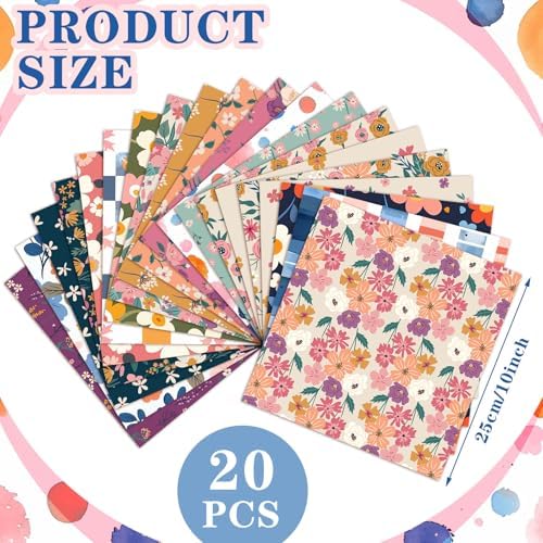 HunnmingRe 20 Pcs 10''x10'' Vintage Floral Quilting Fabric Square Meadow Flower Precuts Quiltted Fabric Retro Wildflower Plaid Printed Patchwork Strips for Spring Holiday DIY Material Sewing Craft