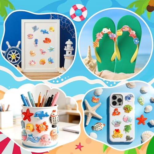 60Pcs Ocean Resin Charms, Summer Beach Flatback Craft Embellishment