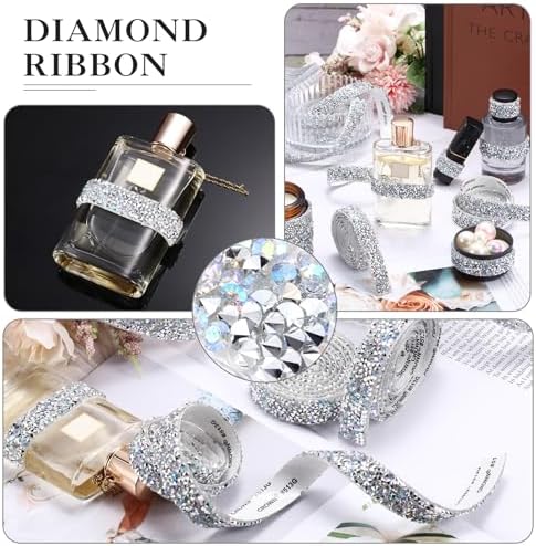 Xinnun 5 Rolls Rhinestone Ribbon,AB Color,0.59 Inch,Basic Style