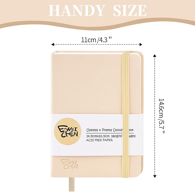 5.7x4.1in Hardcover Blank Sketchbook for Drawing 180gsm 96Pages,Beige